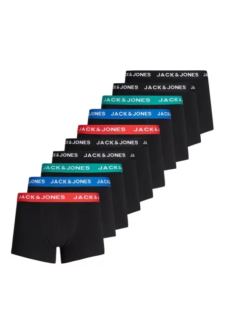 Памучни боксерки с еластична талия с лого - 10 чифта - Червен/Черен/Петролно синьо