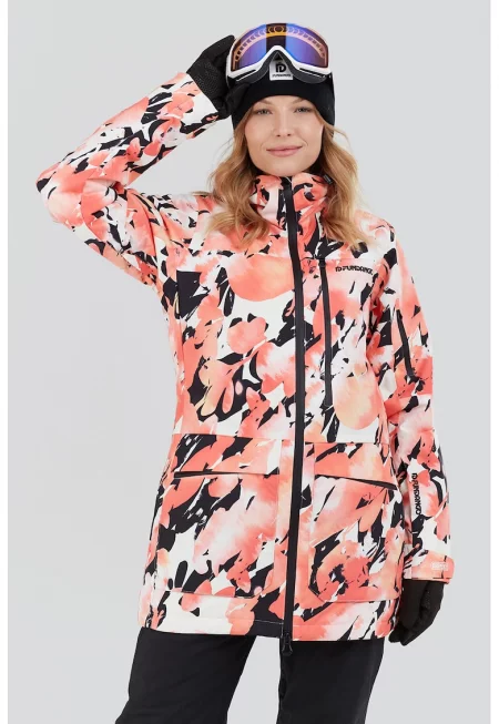 Подплатено ски яке с принт - Бял/Розова сьомга