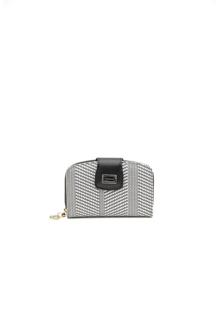 Портмоне с цип и шарки - Бял/Черен
