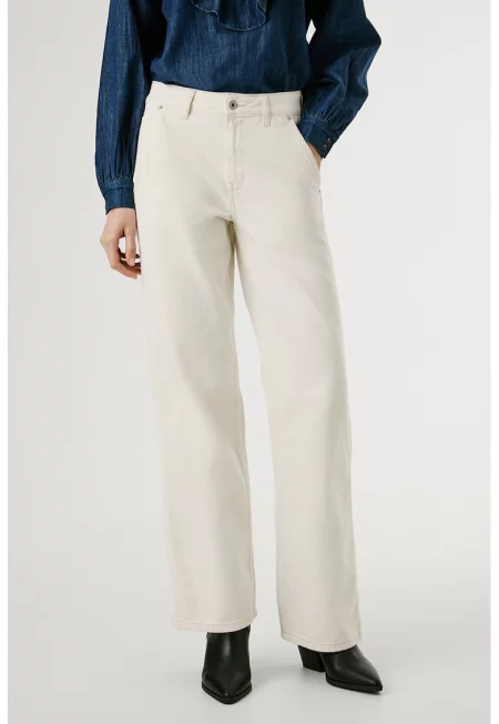 Прави дънки със средновисока талия - Мръснобял