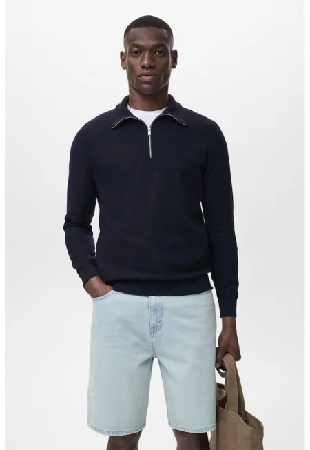 Пуловер с къс цип