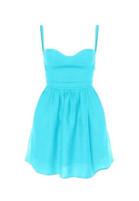 Разкроена ленена рокля - Светлосин