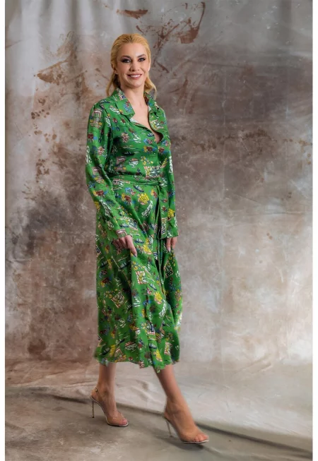 Разкроена рокля Rowan с коприна - Жълт/Лайм зелено