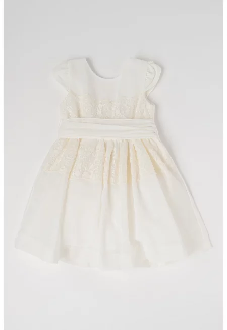 Разкроена рокля с панделка - Слонова кост