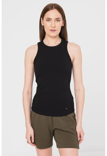 Рипсен топ по тялото - Черен