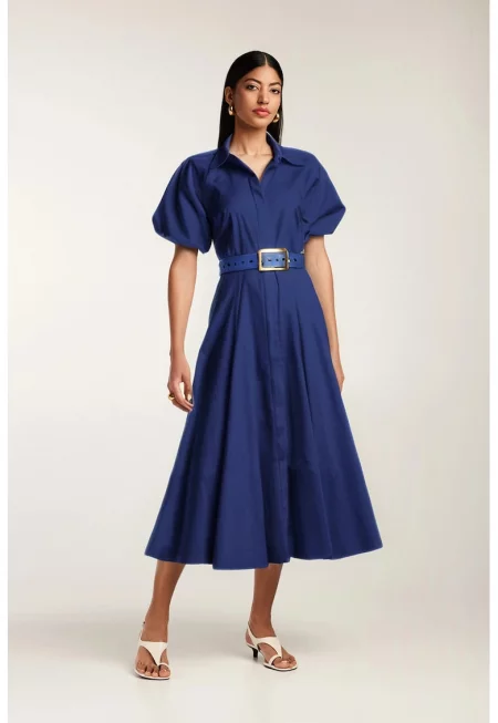 Rochie midi din bumbac tip camasa cu maneci scurte Oman