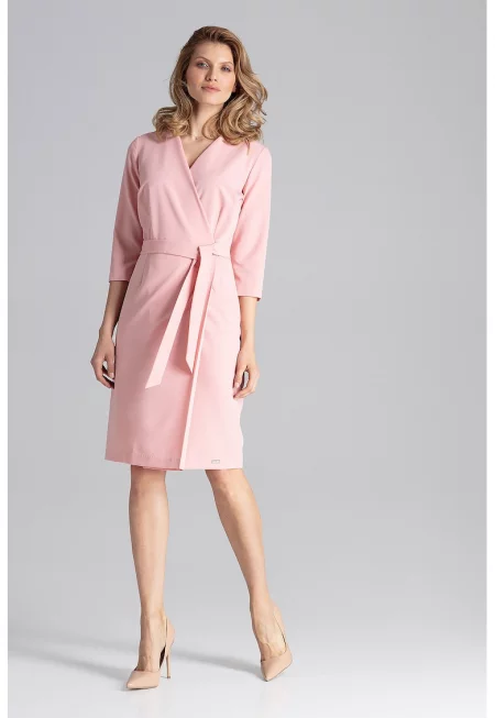 Рокля с обвивка -  M654 - розова - полиестер-вискоза