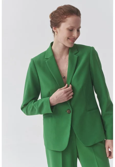 Сако с раздвоен ревер и обшити джобове - Зелен