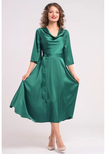 Сатинирана рокля с драпирано деколте