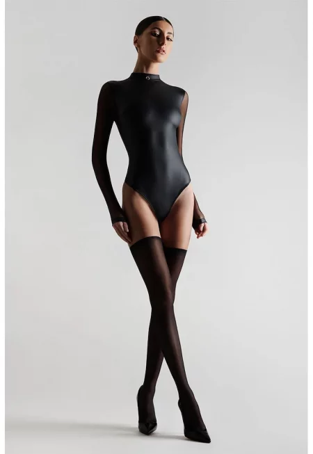 See-through Sleeves Thong Body - Черен