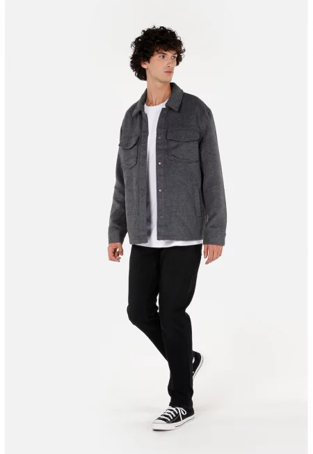 Шакет с вълна с джобове - Tъмносив