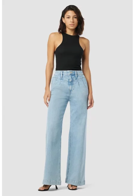 Широки дънки с висока талия и странични джобове HD2 - Син