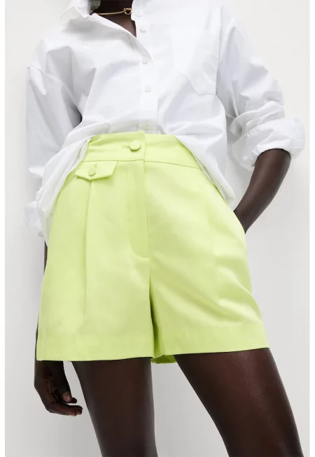 Шорти с лен с басти отпред - Лайм зелено