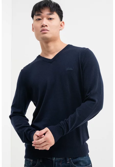 Шпиц пуловер с лого - Тъмносин