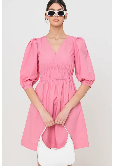 Шпиц рокля с бухнали ръкави - Светлорозов