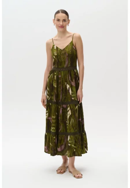 Шпиц рокля с тънки презрамки - Маслинено зелено -