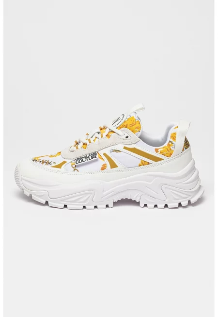 Скосени спортни обувки с кожа - Бял/Жълт