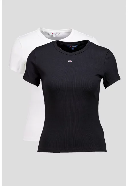 Слим тениска с овално деколте - 2 броя - Бял/Черен