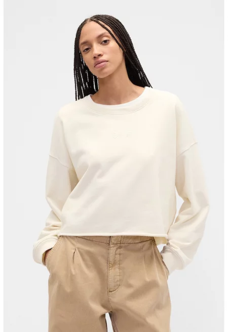 Суитшърт с паднали ръкави - Крем