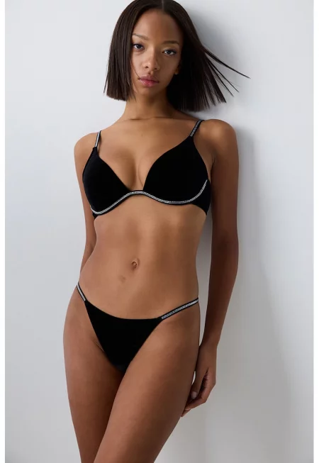 Сутиен с декоративни камъни - Черен