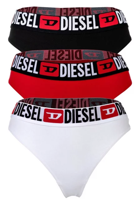 Танга с лого на талията - 3 чифта - Черен/Бял/Аленочервен