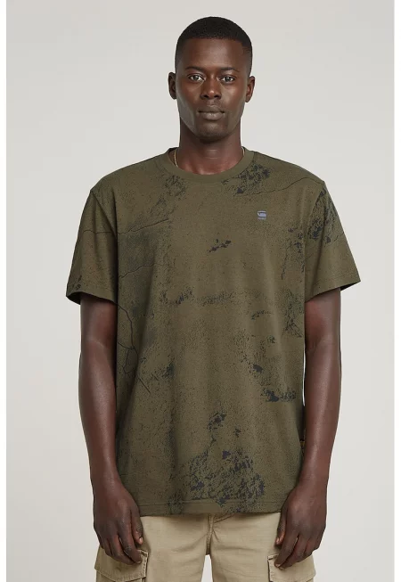 Тениска от органичен памук с принт - Тъмно каки