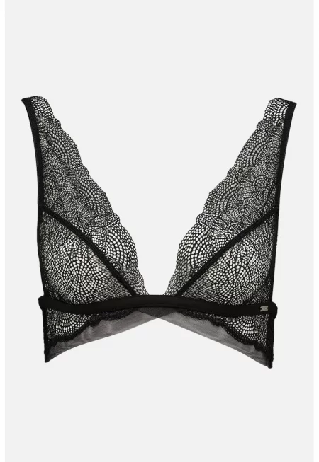 Триъгълен сутиен с перфорации - Черен