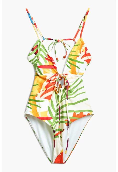 Цял бански с десен и гол гръб - Червен/Бял/Зелен