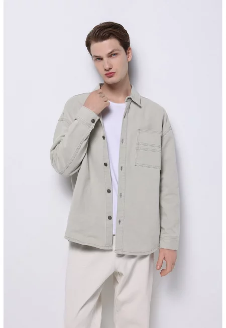 Уголемен шакет с пришит джоб - Светло сив