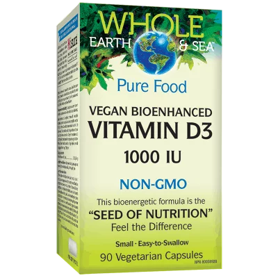 Витамин D3 за вегани - Vitamin D3, vegan, bioenhanced Whole Earth & Sea® 1000 IU, 90 капсули
