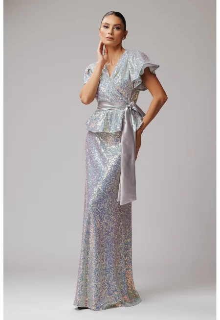 Вталена дълга пола с пайети - Сребрист