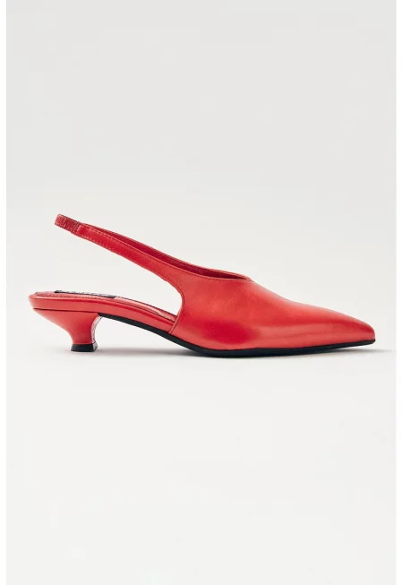 Заострени кожени обувки с отворена пета - Червен