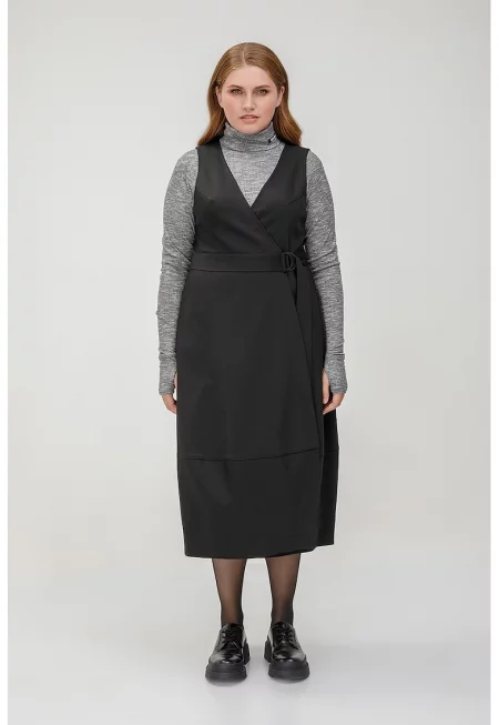 Застъпена рокля без ръкави - Черен