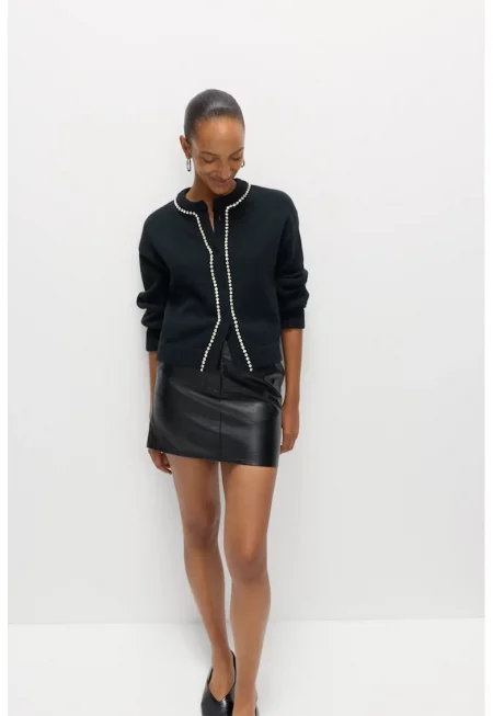 Жилетка с вълна с декоративни камъни - Тъмносин