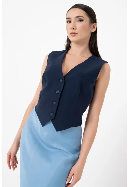 Асиметричен елек в един цвят - Тъмносин