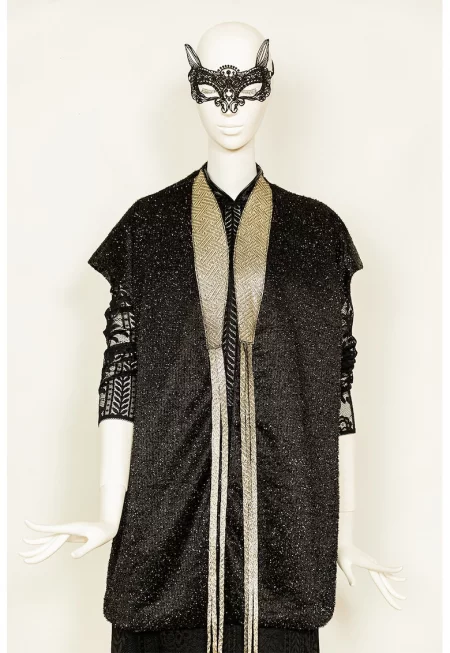 Бляскава жилетка с кожа - Черен