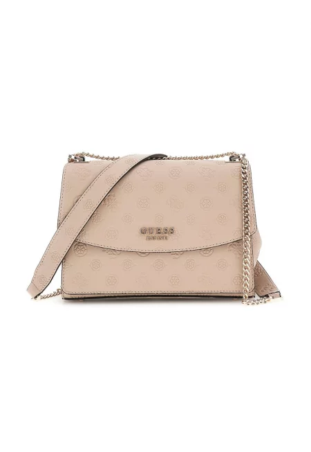 Чанта през рамо с капаче и презрамка тип верижка - Светло кафяво