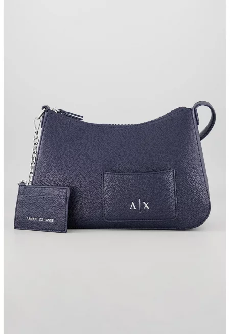 Чанта за рамо от еко кожа и калъф за карти - Индигово синьо