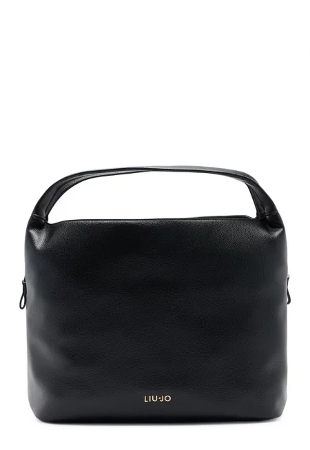 Чанта за рамо от еко кожа с лого - Черен