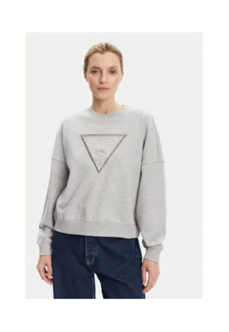 Cotton Sweatshirt With Dropped Sleeves - Сив меланж