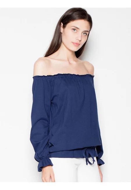 Дамска блуза  тъмносиня - памук - дълъг ръкав - ежедневен стил