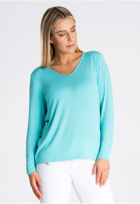Дамска блуза -  Вискоза/Еластан - Дълъг ръкав - Тюркоазено сива