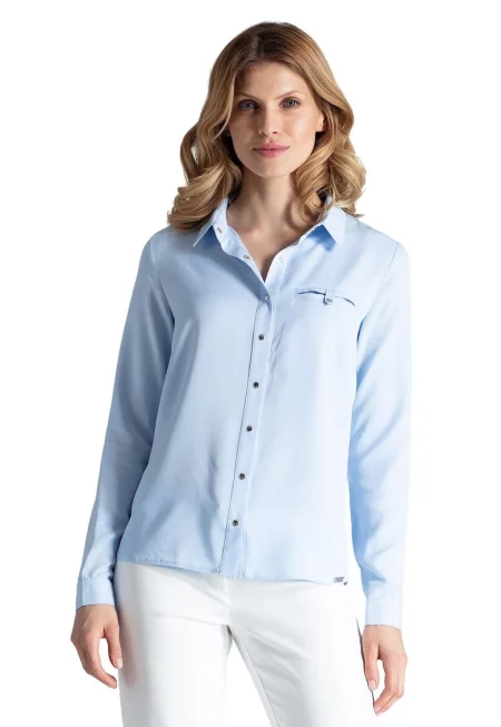 Дамска риза  M581 - елегантна - синя - изработена от вискоза - с дълъг ръкав