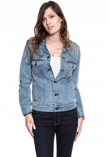 Дамско яке -  Trucker Jeans - Стандартна кройка - Деним дизайн - Без качулка - С копчета - Памук - XS INTL - Синьо