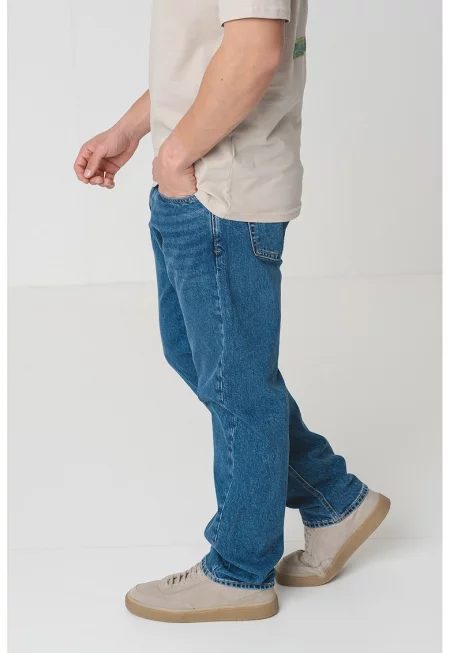 Дънки със средновисока талия и 5 джоба - Син меланж