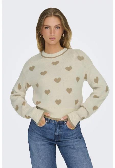 Десениран пуловер с паднали ръкави