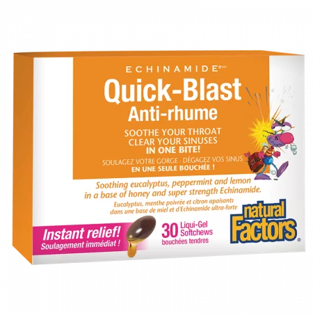 Echinamide® Quick-Blast 85 mg х 30 течни софтгел капсули за дъвчене с ехинацея, мед, ментол и евкалипт