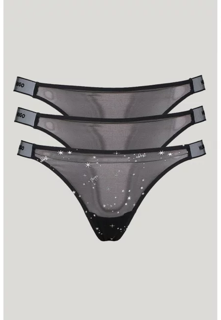 Ефирна танга - 3 чифта - Черен/Сребрист