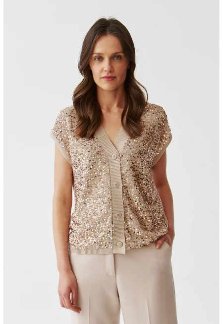 Елек с пайети - Златист/Бежов