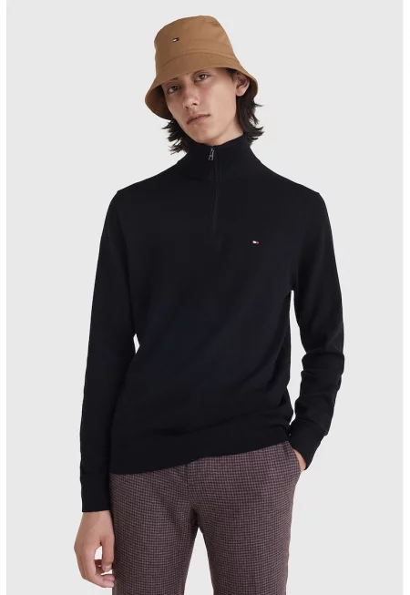 Фино плетен пуловер с къс цип